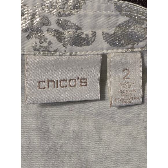 Chico's Foil‎ Print Open Front Jacket Size 2/L Blue to White Ombre Zip Pockets - Picture 7 of 10